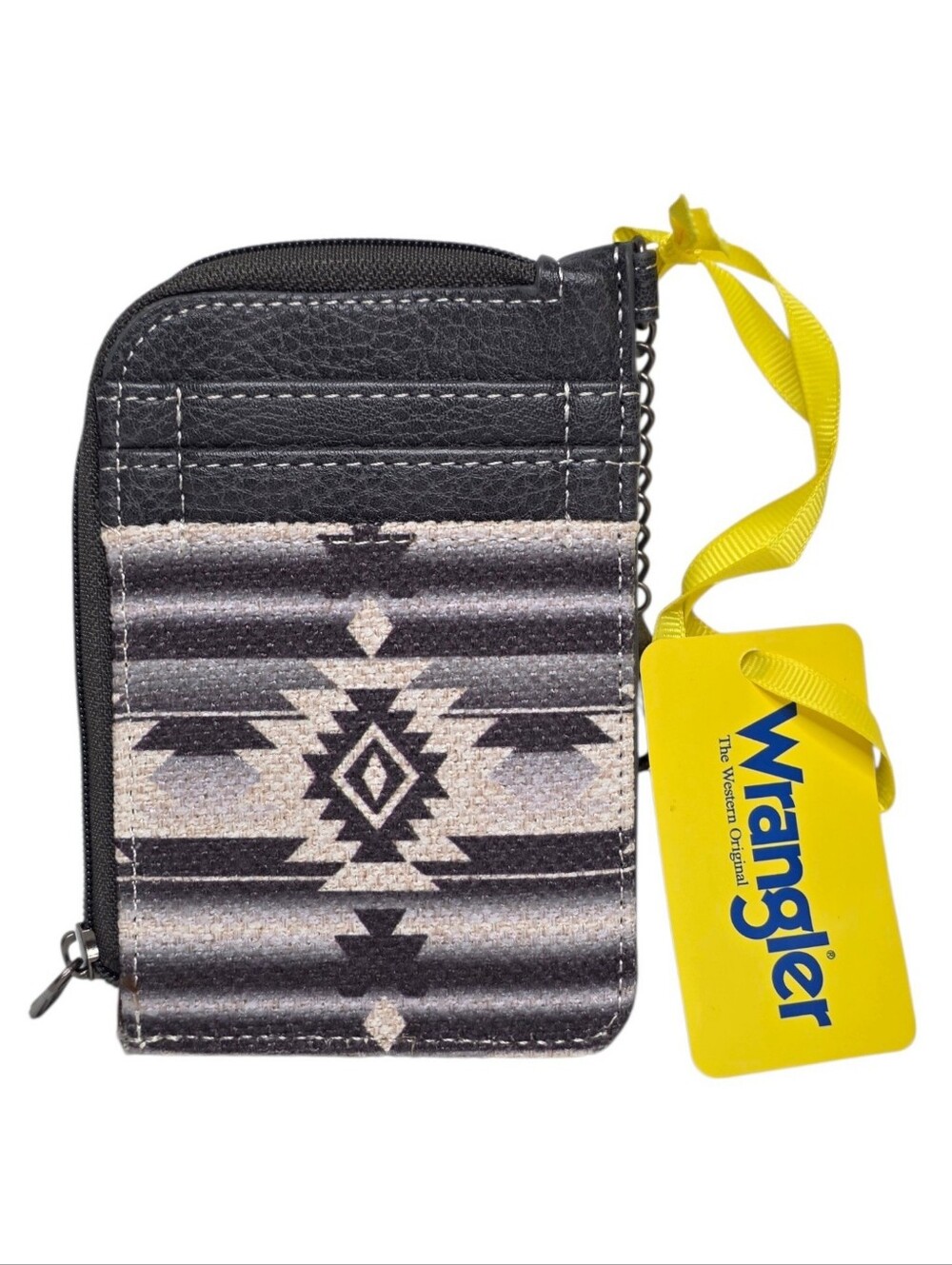 Montana West Wrangler Aztec Pattern Mini Zip Card Case Wallet Black Faux Leather